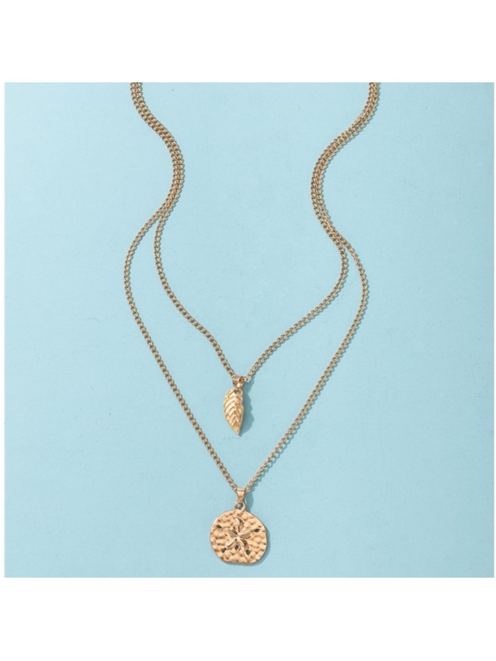 Layered Gold Leaf and Textured Disc Necklace - Women's Jewelry